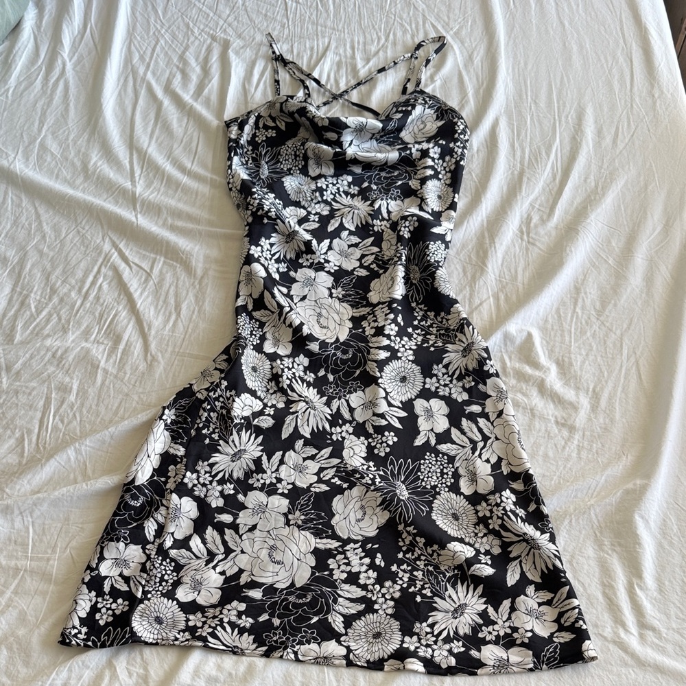 Black and White Cowl Neck Midi Dress